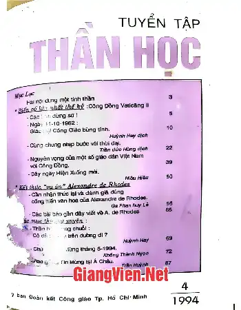 Ảnh bìa của Tuyển tập thần học, Tháng 4 - 1994