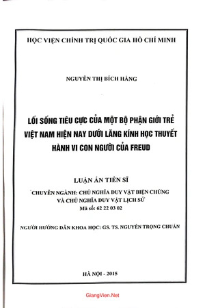 Ảnh bìa của Lối sống tiêu cực của một bộ phận giới trẻ Việt Nam hiện nay dưới lăng kính học thuyết hành vi con người của Freud