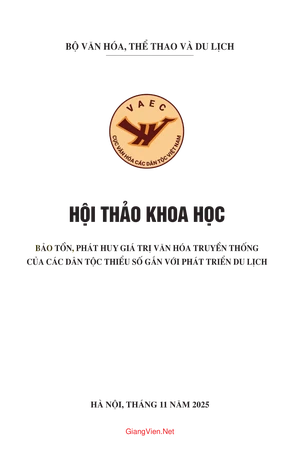 Ảnh bìa của Hội thảo khoa học Bảo tồn phát huy giá trị văn hóa truyền thống của các dân tộc thiểu số gắn với phát triển du lịch