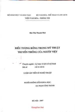 Ảnh bìa của Luận án Biểu tượng rồng trong mỹ thuật truyền thống của người Việt