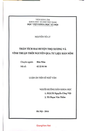 Thần tích hai huyện Thọ Xương và Vĩnh Thuận thời Nguyễn qua tư liệu hán nôm