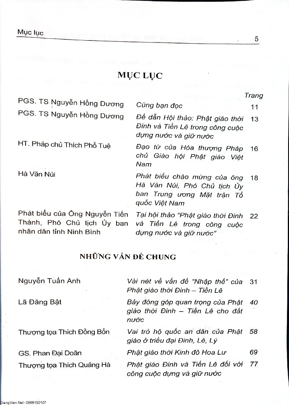 Mục lục chi tiết trang 1 sách Phật giáo thời Đinh và Tiền Lê trong công cuộc dựng nước và giữ nước