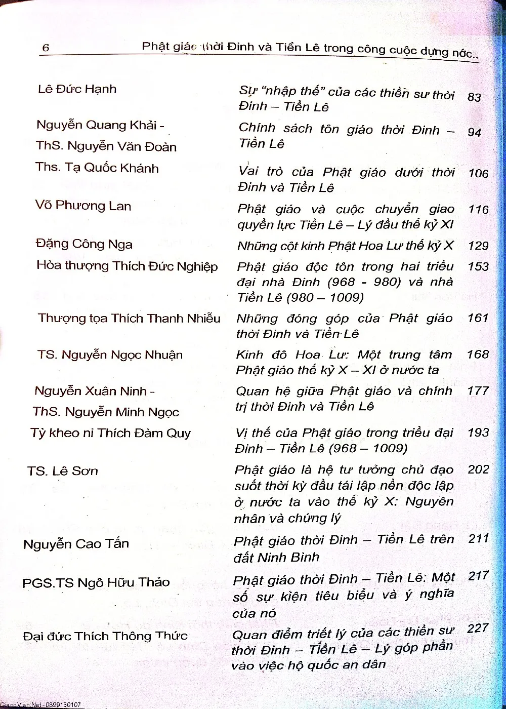 Mục lục chi tiết trang 3 sách Phật giáo thời Đinh và Tiền Lê trong công cuộc dựng nước và giữ nước