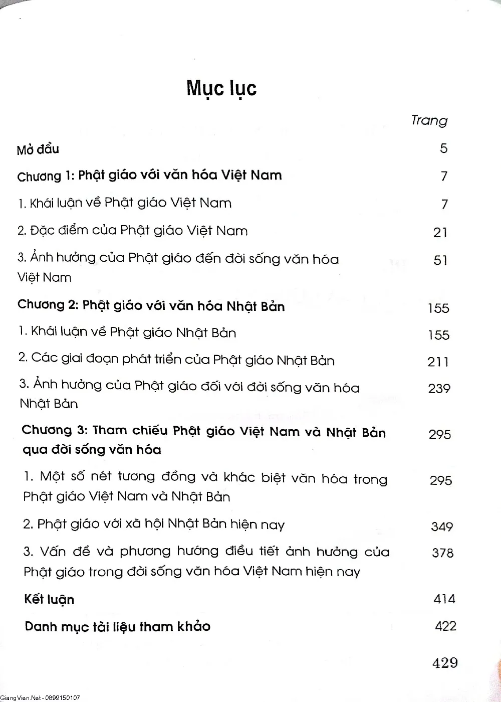 Mục lục chi tiết trang 1 sách Phật giáo với văn hóa Việt Nam qua và Nhật Bản qua một cách tham chiếu