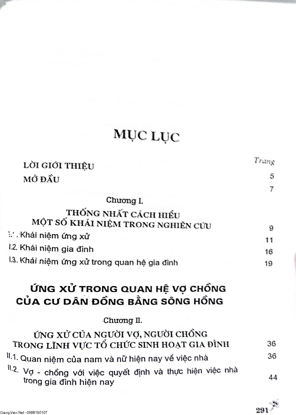 Mục lục chi tiết trang 1 sách Ứng xử của người dân vùng đồng bằng sông Hồng trong gia đình