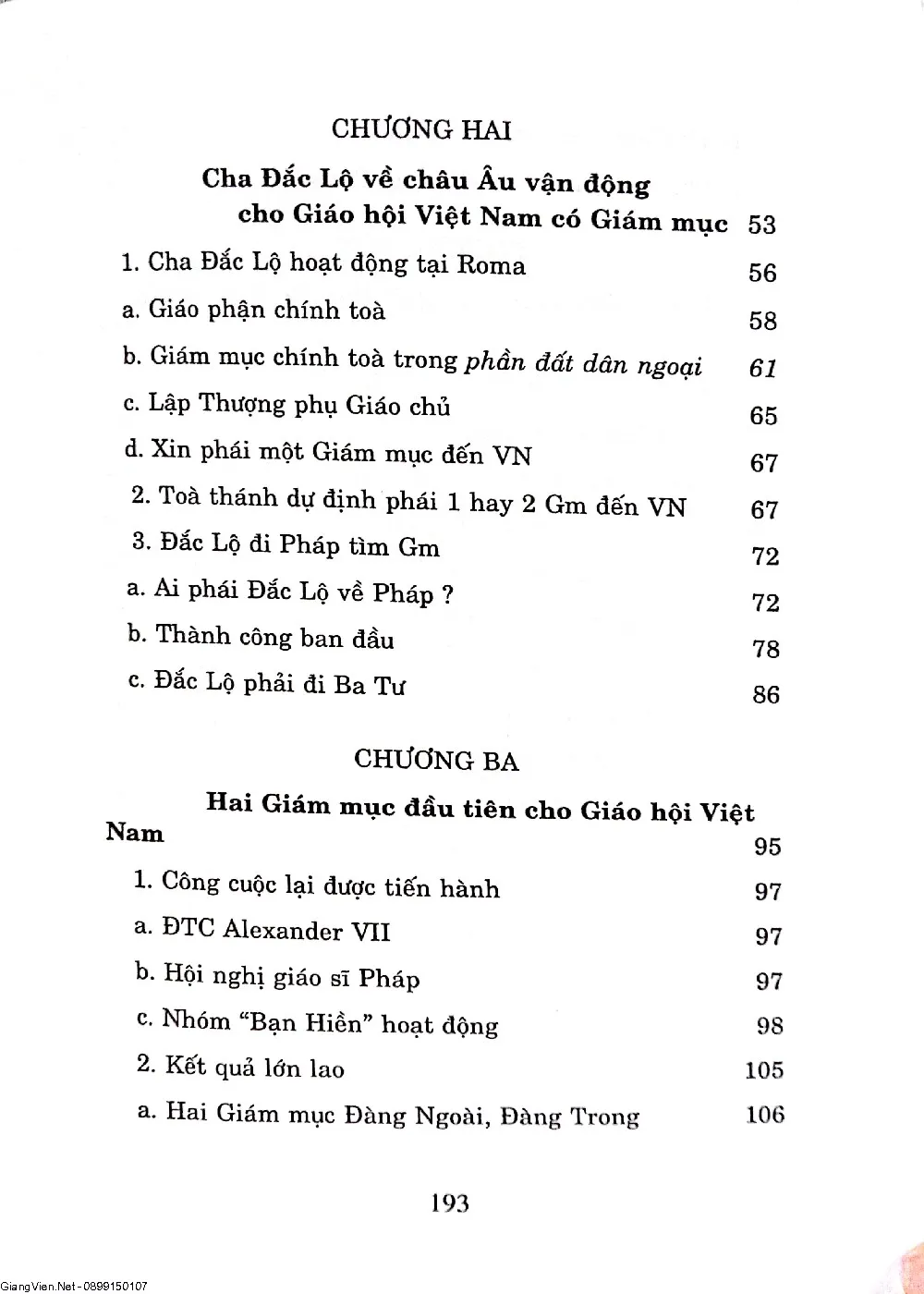 Mục lục chi tiết trang 2 sách Hai giám mục  đầu tiên tại Việt Nam