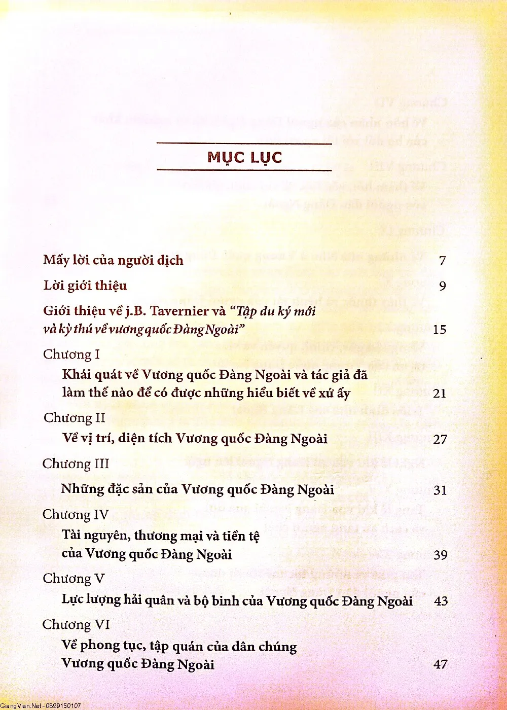 Mục lục chi tiết trang 1 sách Tập du ký mới và kỳ thú về vương quốc đàng ngoài