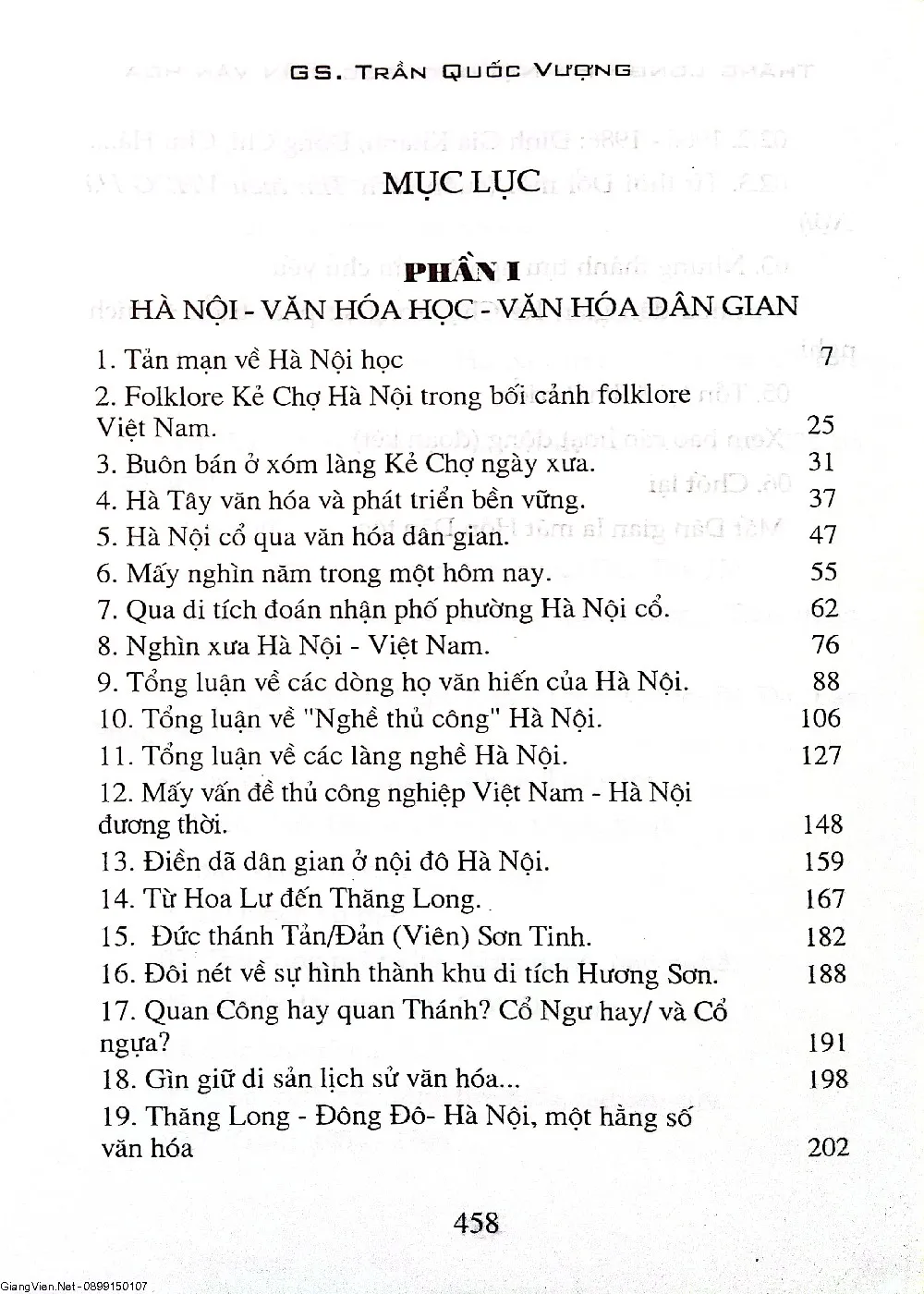 Mục lục chi tiết trang 1 sách Thăng Long Hà Nội dưới góc nhìn văn hóa