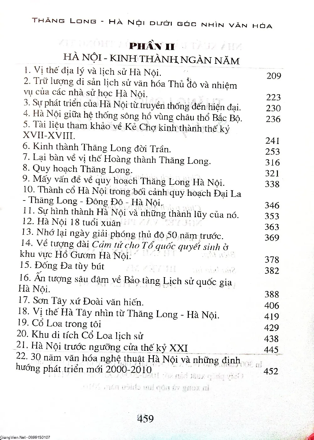 Mục lục chi tiết trang 2 sách Thăng Long Hà Nội dưới góc nhìn văn hóa