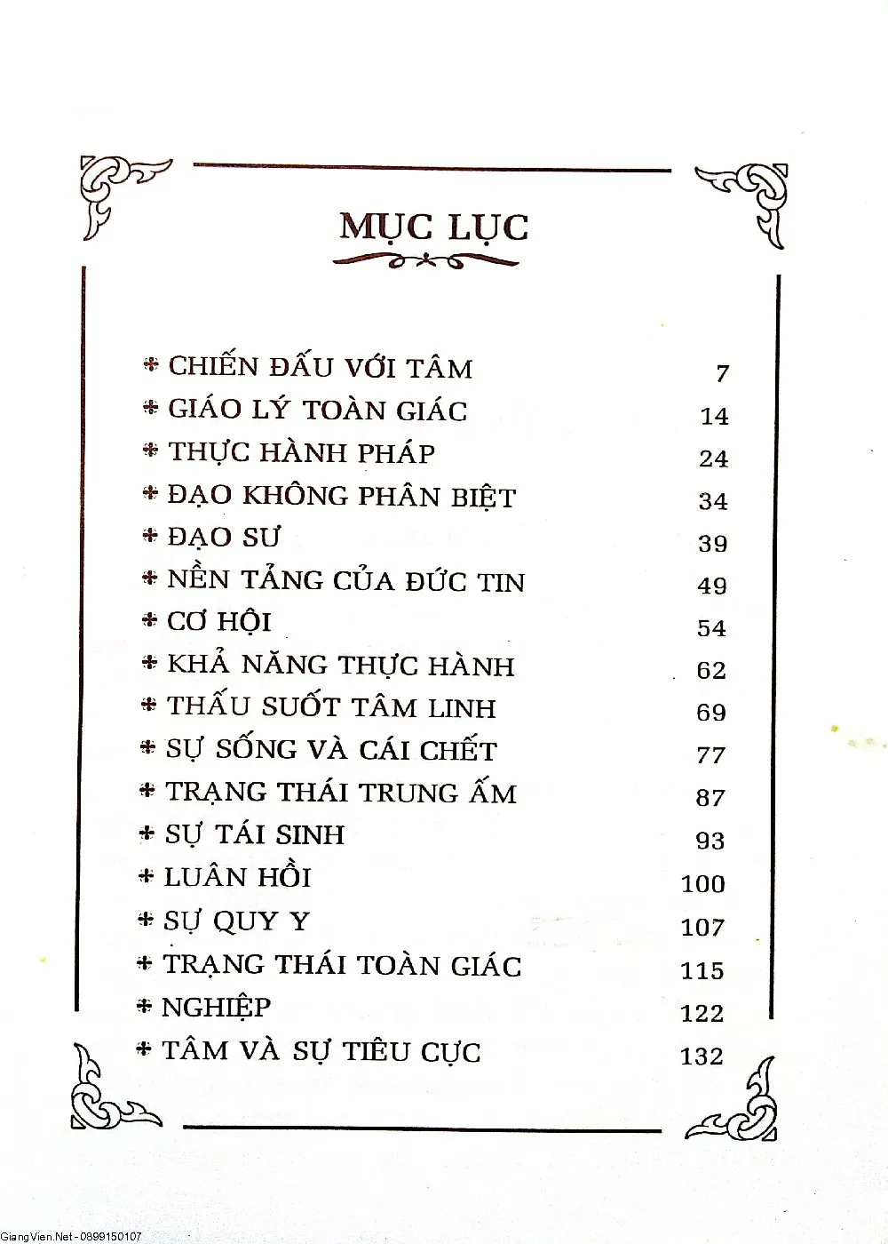Mục lục chi tiết trang 1 sách Con đường vô thượng