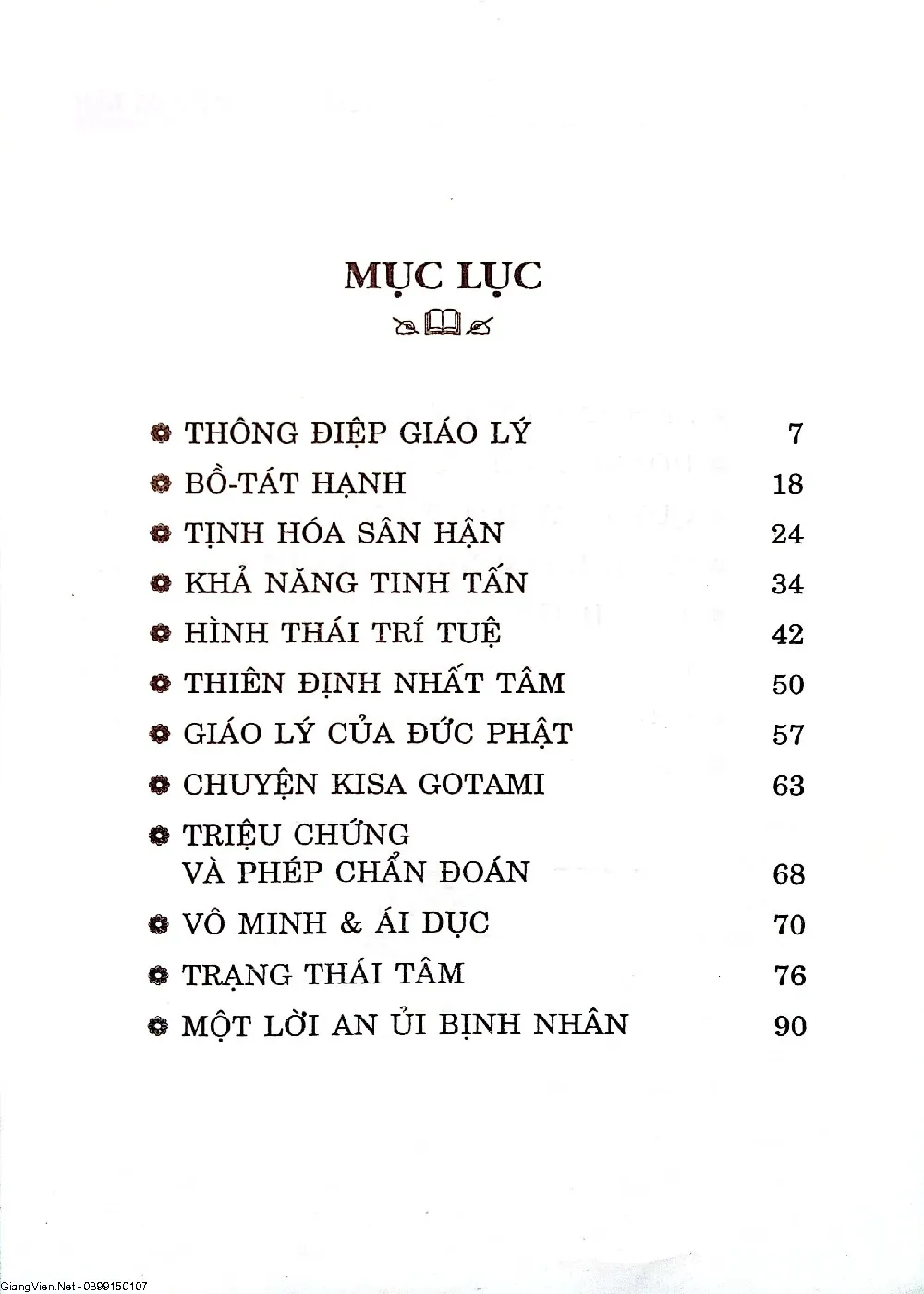 Mục lục chi tiết trang 1 sách Suối nguồn Bồ đề tâm