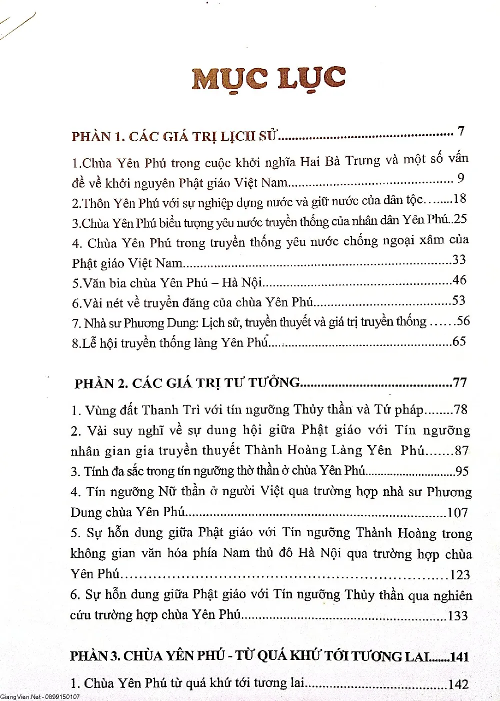 Mục lục chi tiết trang 1 sách Chùa Yên phú lịch sử và hiện tại