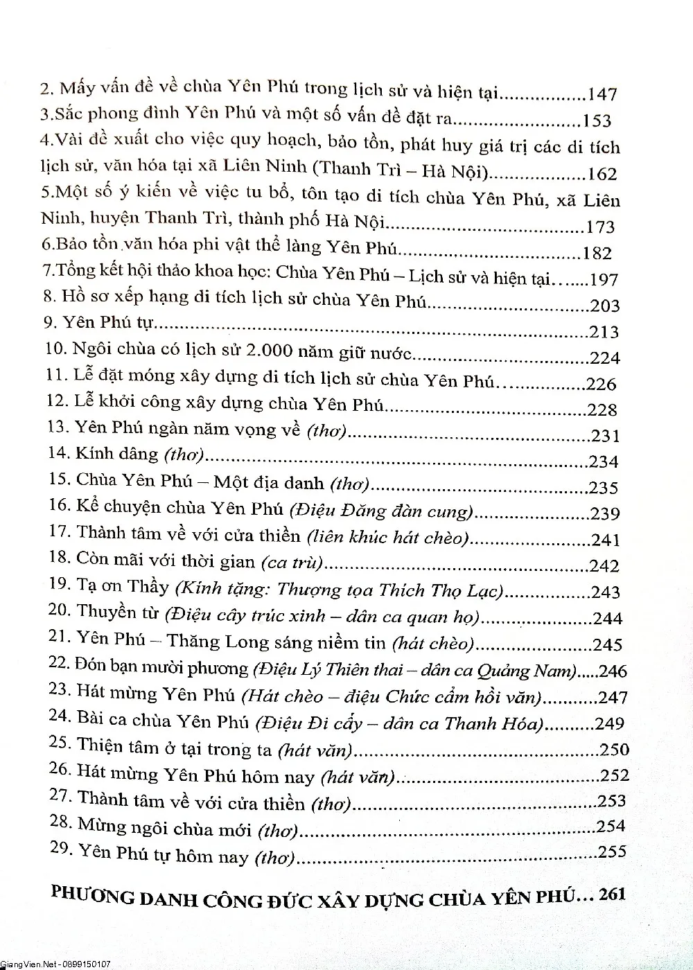 Mục lục chi tiết trang 2 sách Chùa Yên phú lịch sử và hiện tại