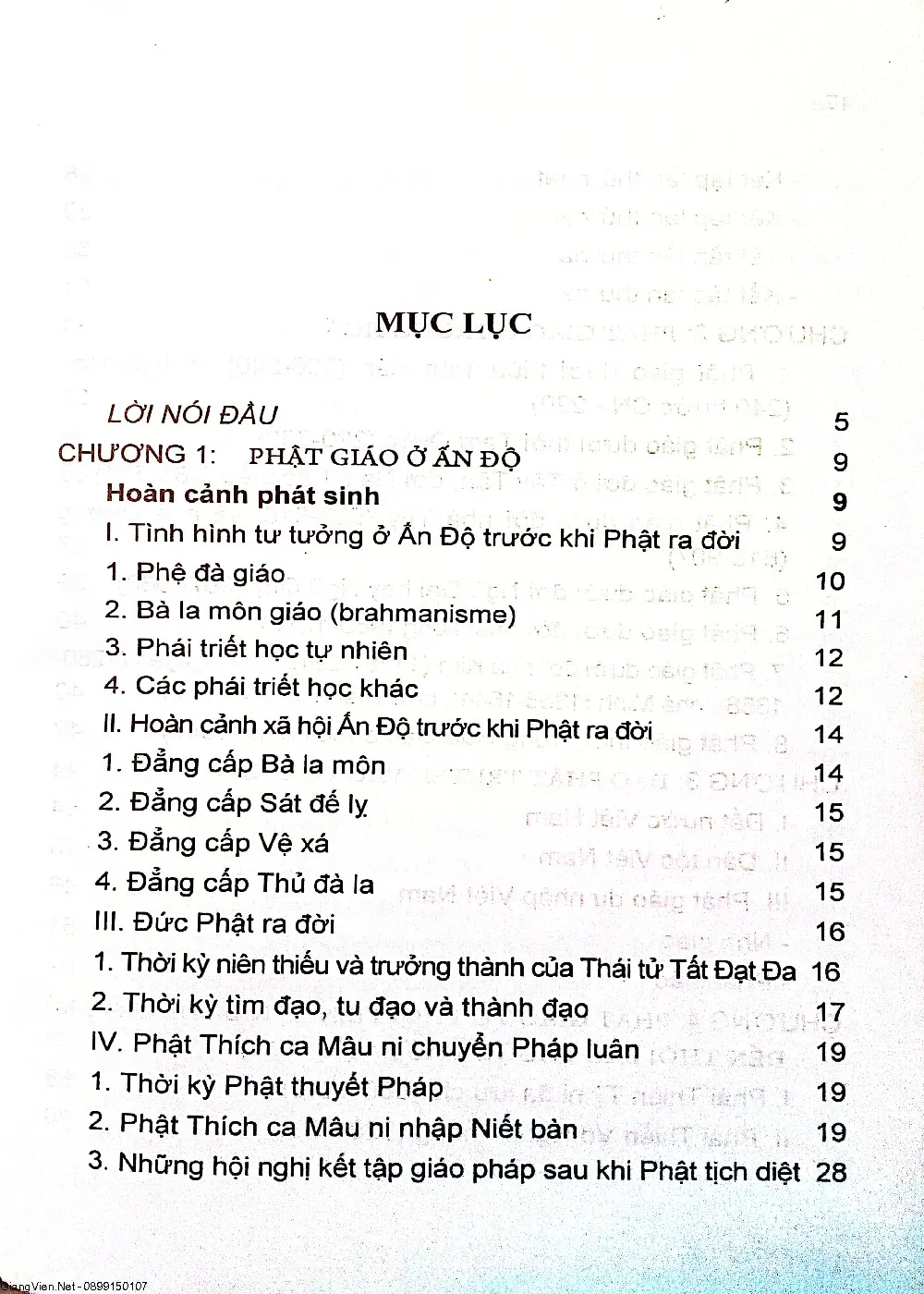 Mục lục chi tiết trang 1 sách Phật giáo Việt Nam (từ khởi nguyên đến 1981)
