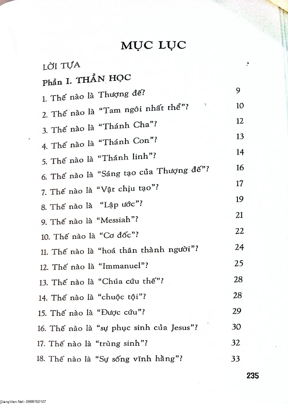 Mục lục chi tiết trang 1 sách Thần học và thể chế
