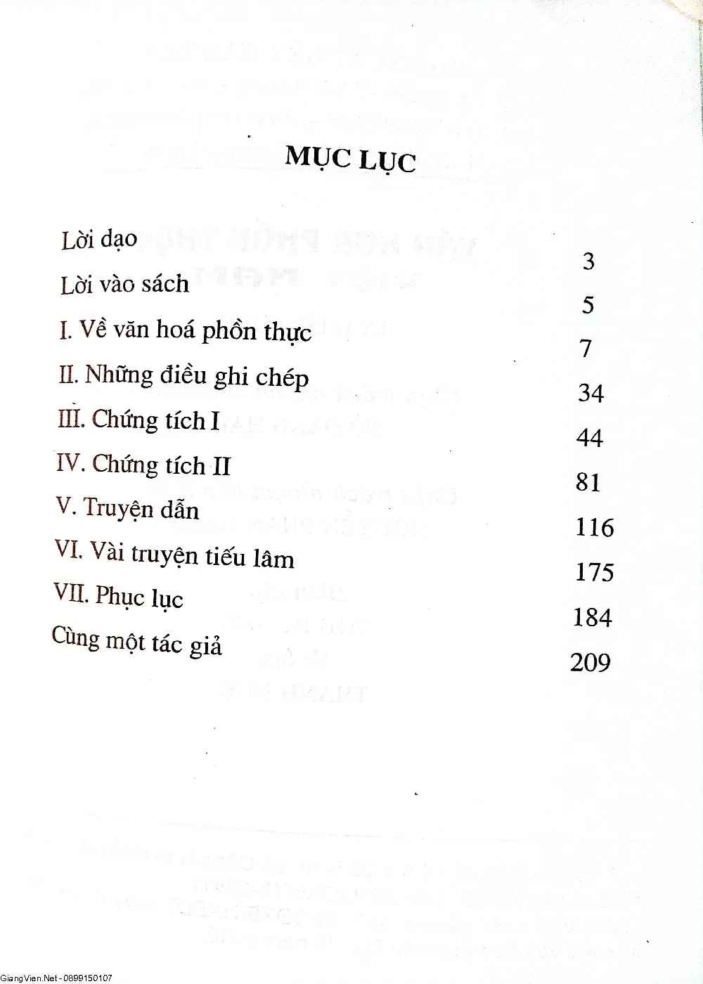 Mục lục chi tiết trang 1 sách Văn hóa phồn thực Việt Nam
