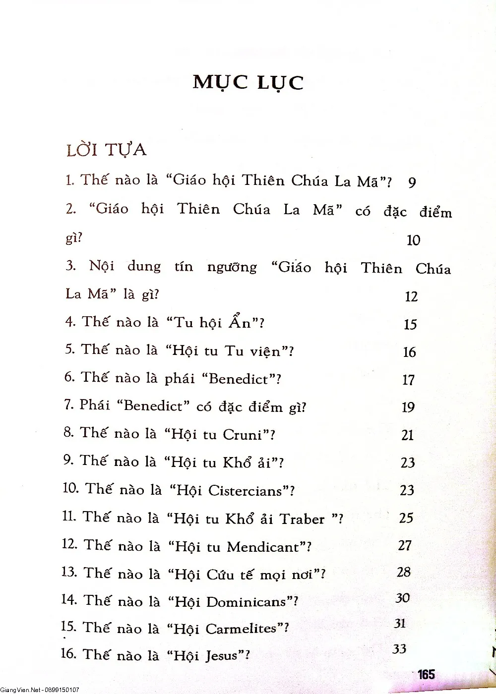 Mục lục chi tiết trang 1 sách Giáo phái (tủ hỏi đáp về đạo Cơ đốc)