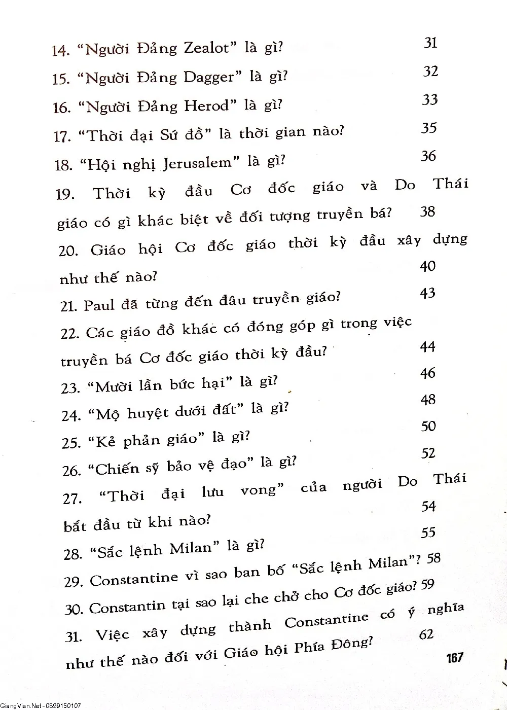 Mục lục chi tiết trang 2 sách Lịch sử (tủ hỏi đáp về đạo Cơ đốc)