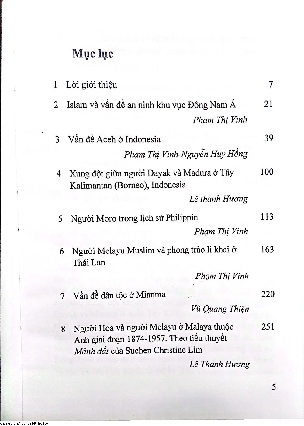 Mục lục chi tiết trang 1 sách Một số vấn đề về xung đột sắc tộc và tôn giáo ở Đông Nam Á