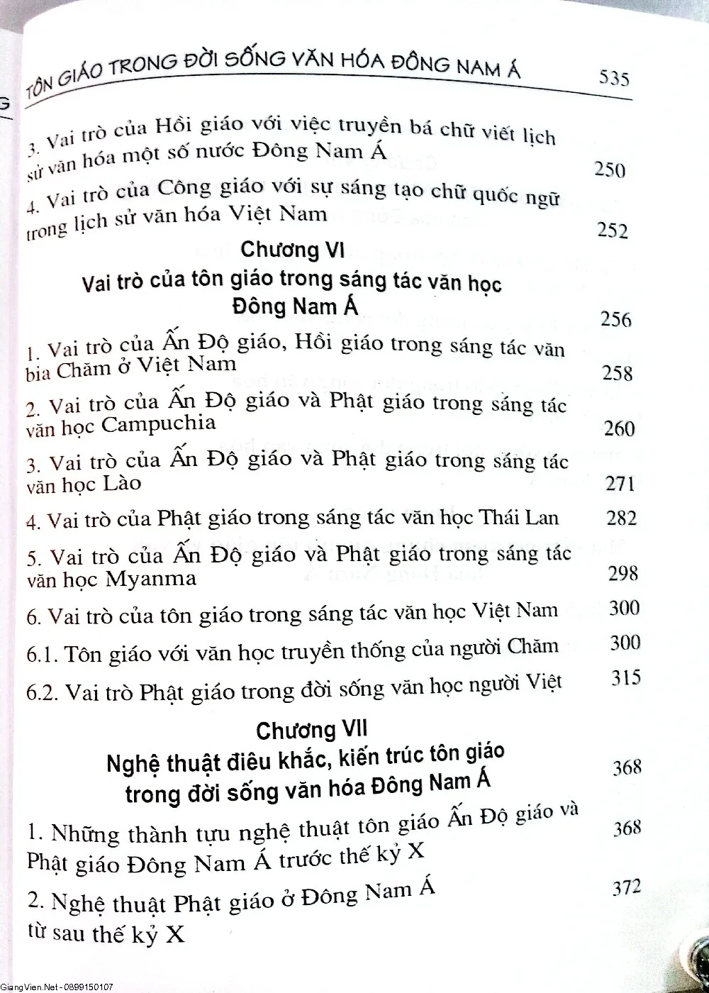 Mục lục chi tiết trang 3 sách Tôn giáo trong đời sống văn hóa Đông Nam Á