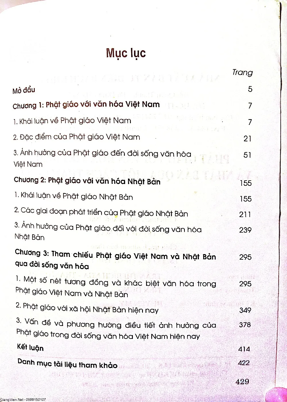 Mục lục chi tiết trang 1 sách Phật giáo với văn hóa Việt Nam và Nhật Bản qua một cách tham chiếu