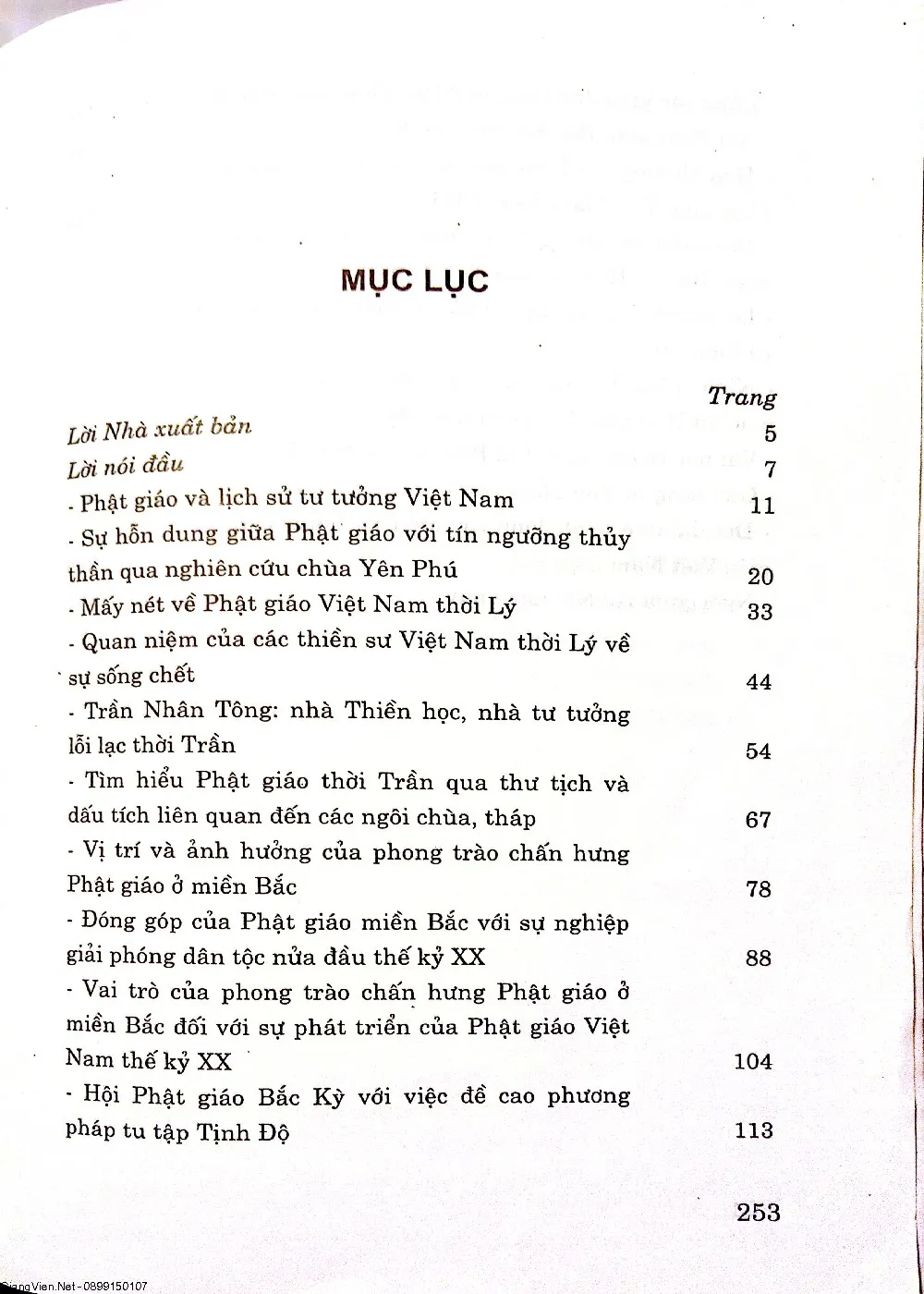 Mục lục chi tiết trang 1 sách Mấy vấn đề về Phật giáo trong lịch sử Việt Nam