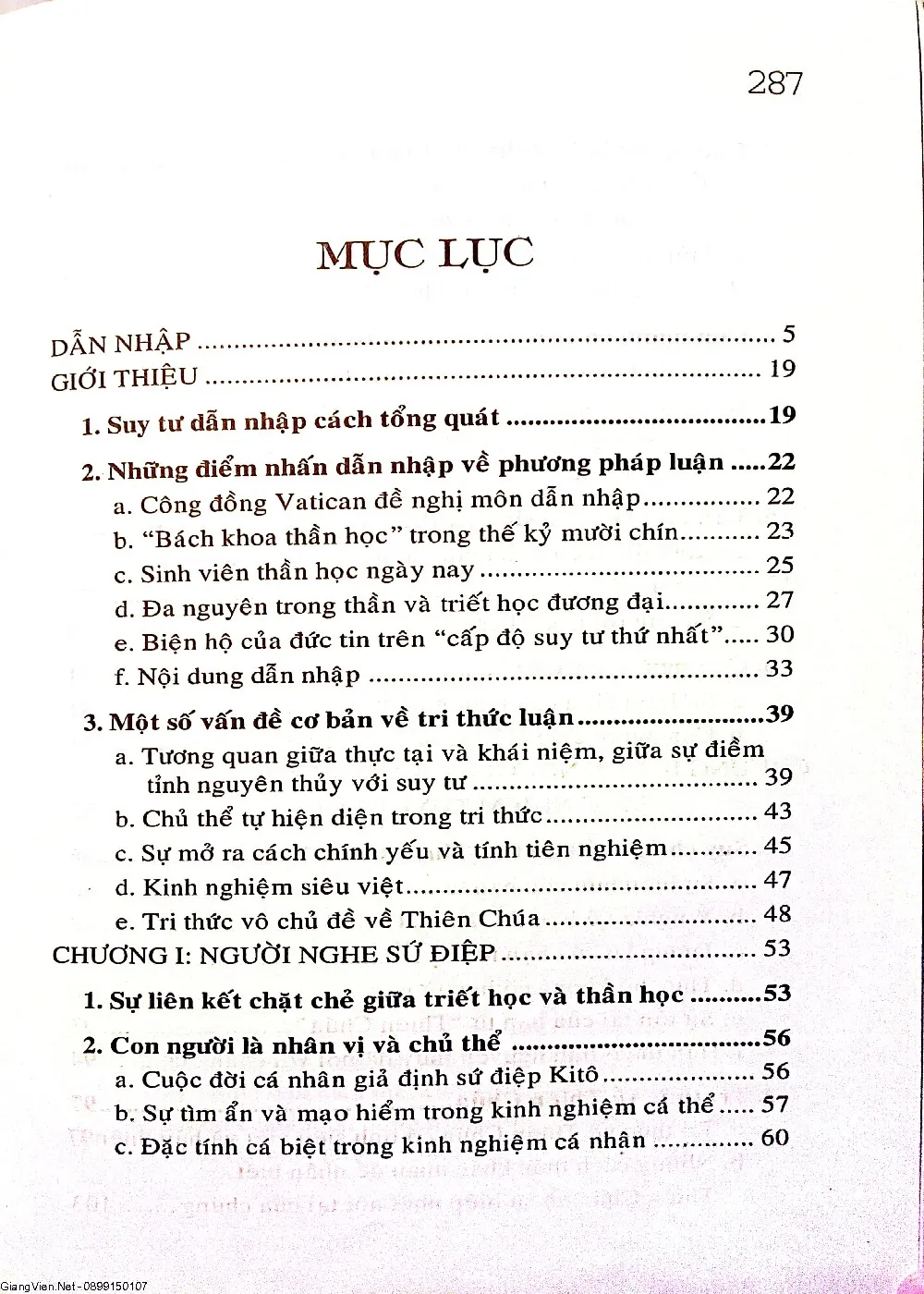 Mục lục chi tiết trang 1 sách Nhân học Kito Karl Raher