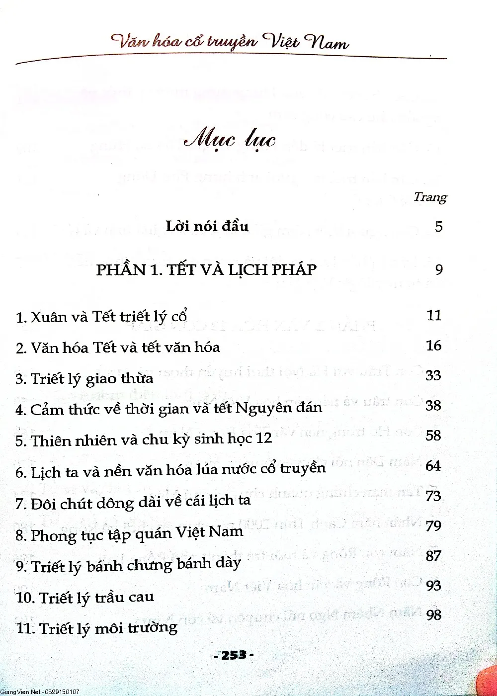 Mục lục chi tiết trang 1 sách Văn hóa cổ truyền Việt Nam (Lịch, tết, tử vi và phong thủy)