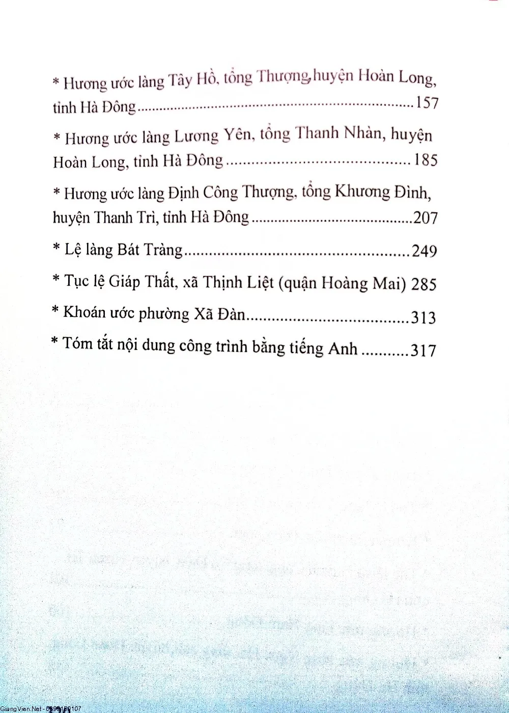 Mục lục chi tiết trang 2 sách Lệ làng Thăng Long - Hà Nội