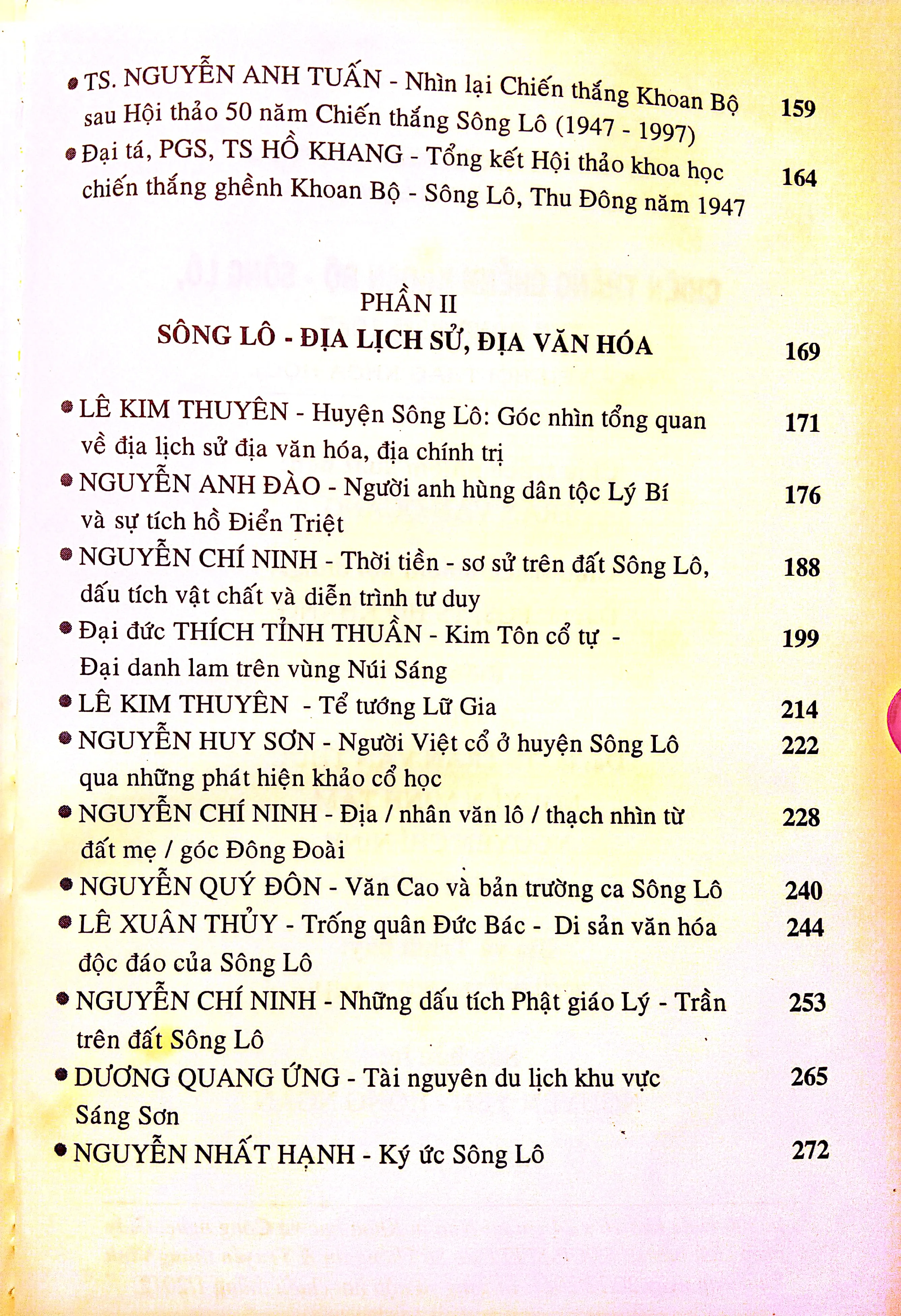 Mục lục chi tiết trang 3 sách Chiến  thắng ghềnh khoan bộ - sông Lô thu đông năm 1947 (Kỷ yếu  hội thảo khoa học)