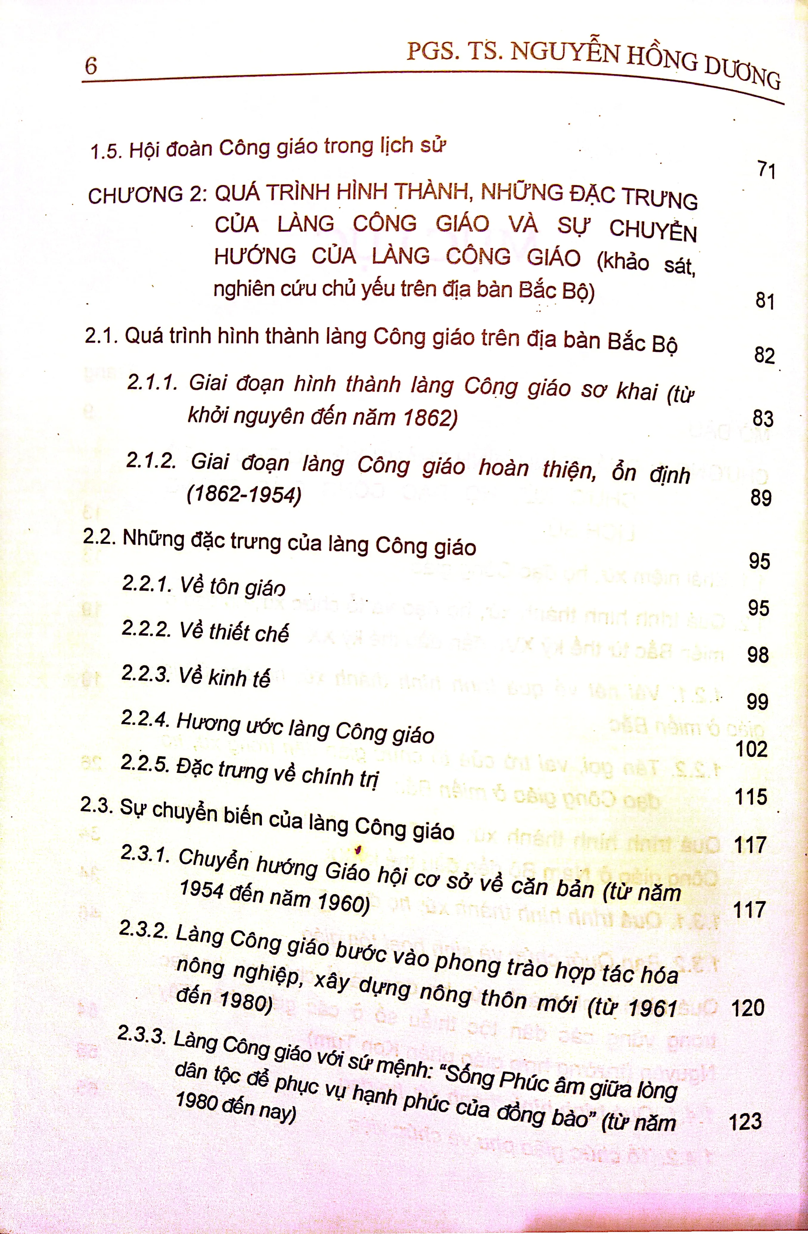 Mục lục chi tiết trang 2 sách Tổ chức xứ, họ đạo Công giáo ở Việt Nam lịch sử  - hiện tại và những vấn đề đặt ra