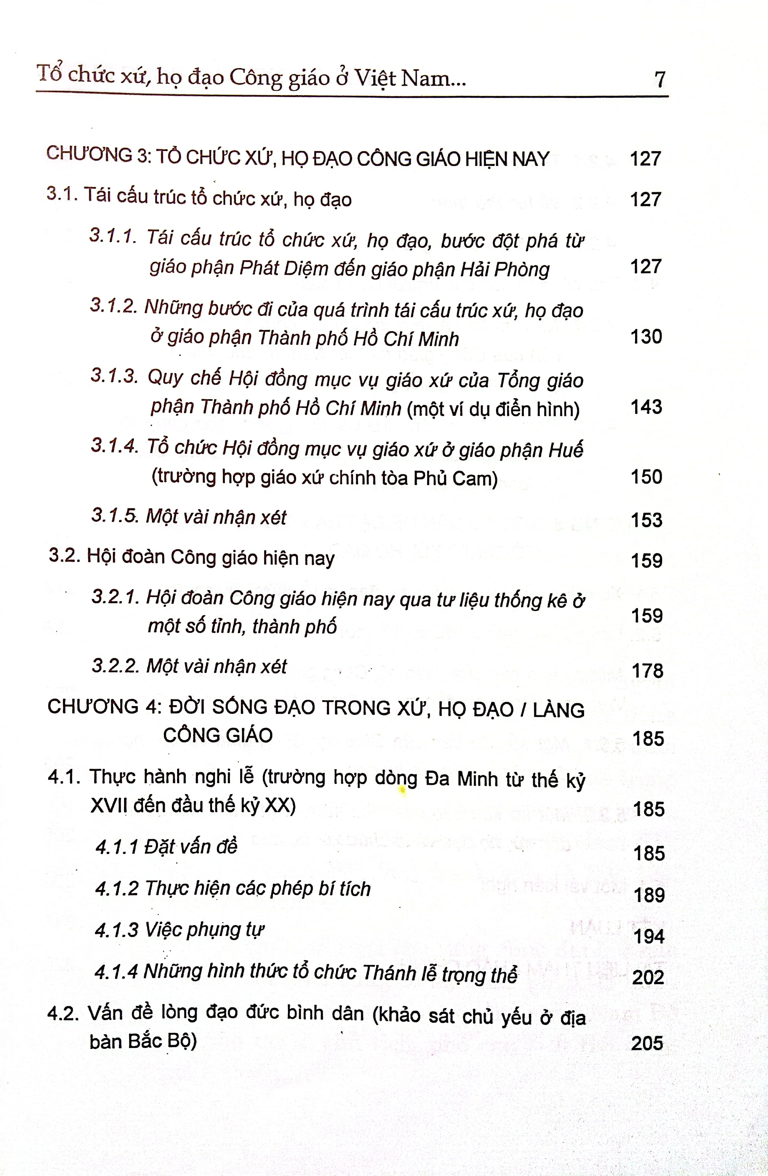 Mục lục chi tiết trang 3 sách Tổ chức xứ, họ đạo Công giáo ở Việt Nam lịch sử  - hiện tại và những vấn đề đặt ra