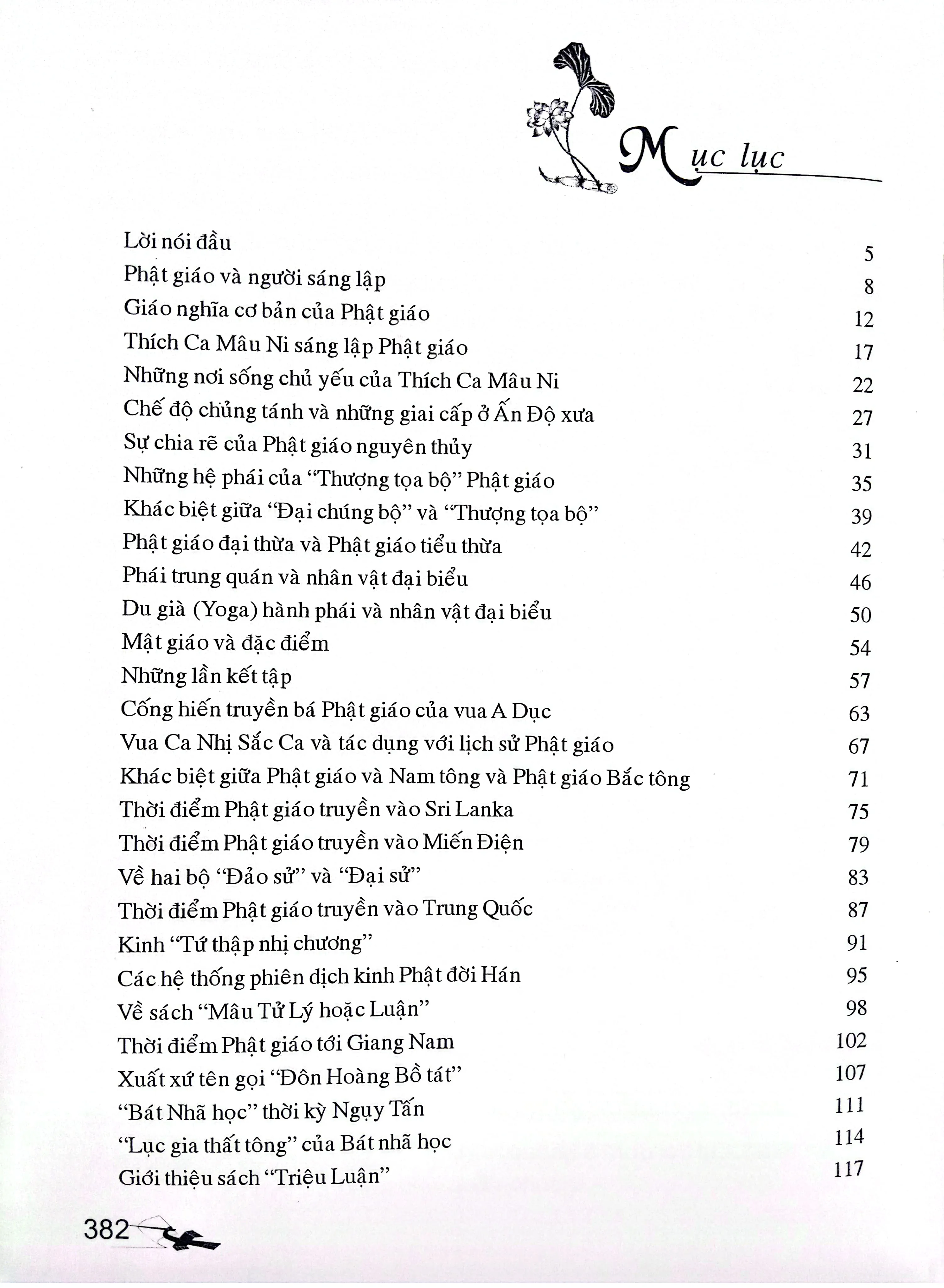 Mục lục chi tiết trang 1 sách Lịch sử phật giáo