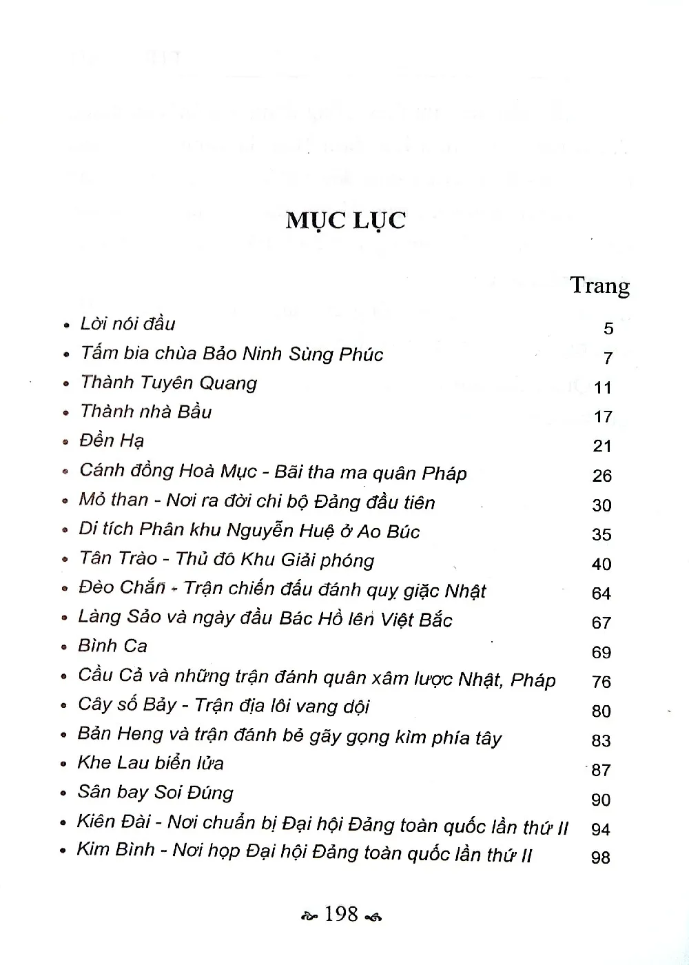 Mục lục chi tiết trang 1 sách Di tích danh thắng Tuyên Quang