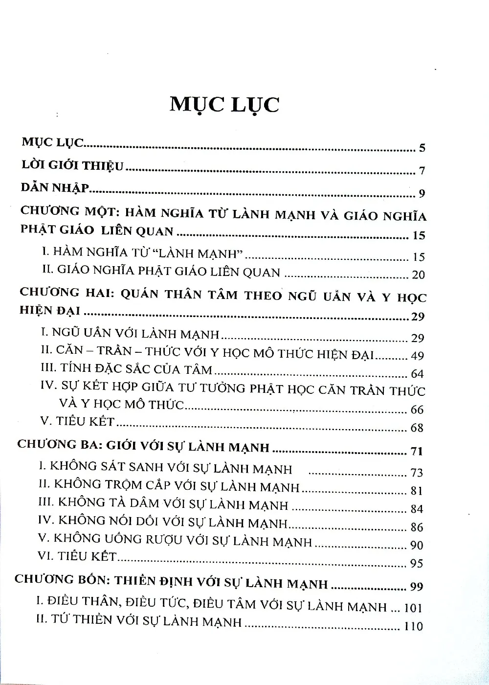 Mục lục chi tiết trang 1 sách Tìm hiểu về Phật giáo với sự lành mạnh
