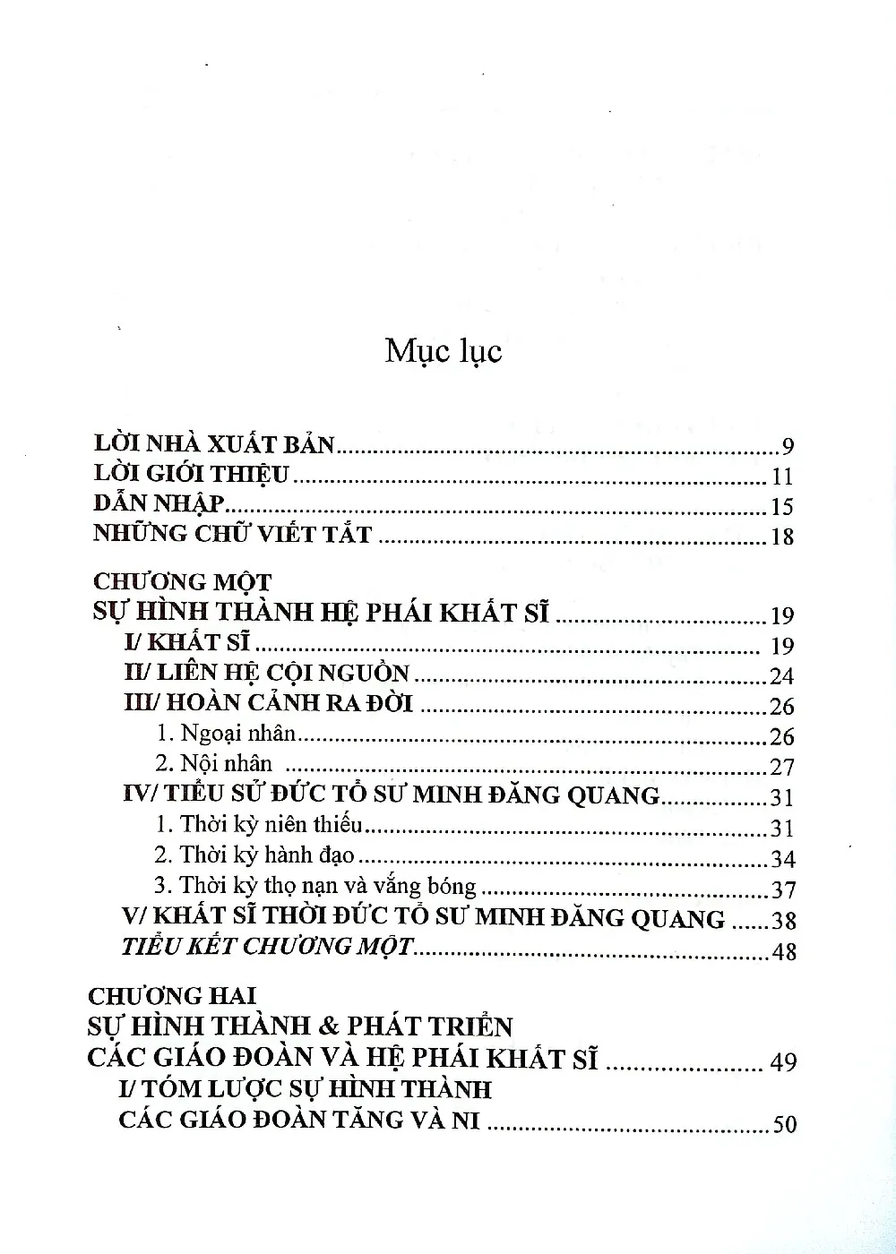 Mục lục chi tiết trang 1 sách Tìm hiểu về Hệ phái Khất sĩ