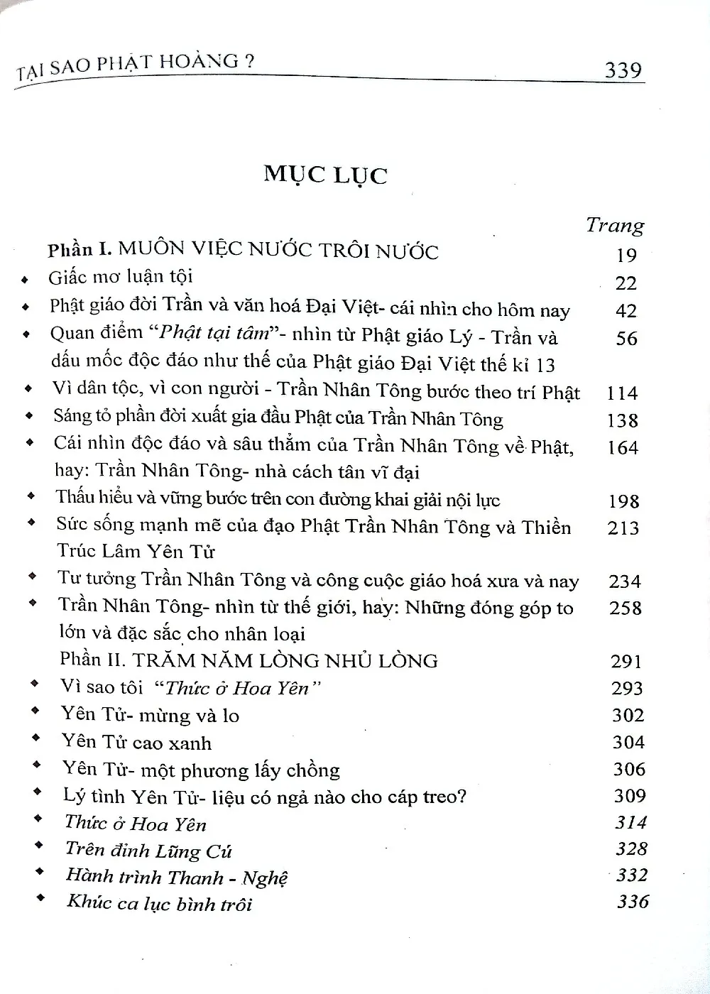 Mục lục chi tiết trang 1 sách Tại sao Phật Hoàng
