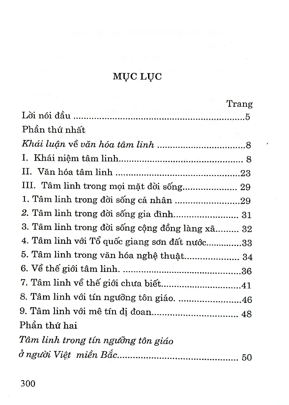 Mục lục chi tiết trang 1 sách Văn hóa tâm linh