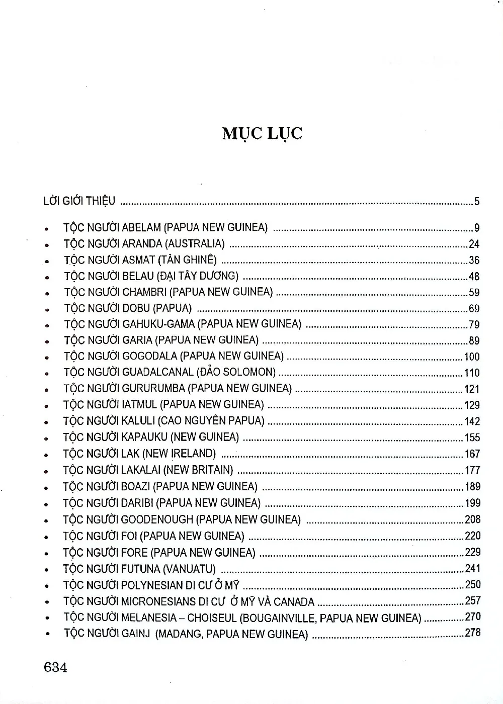 Mục lục chi tiết trang 1 sách Văn hóa tộc người Châu Đại dương