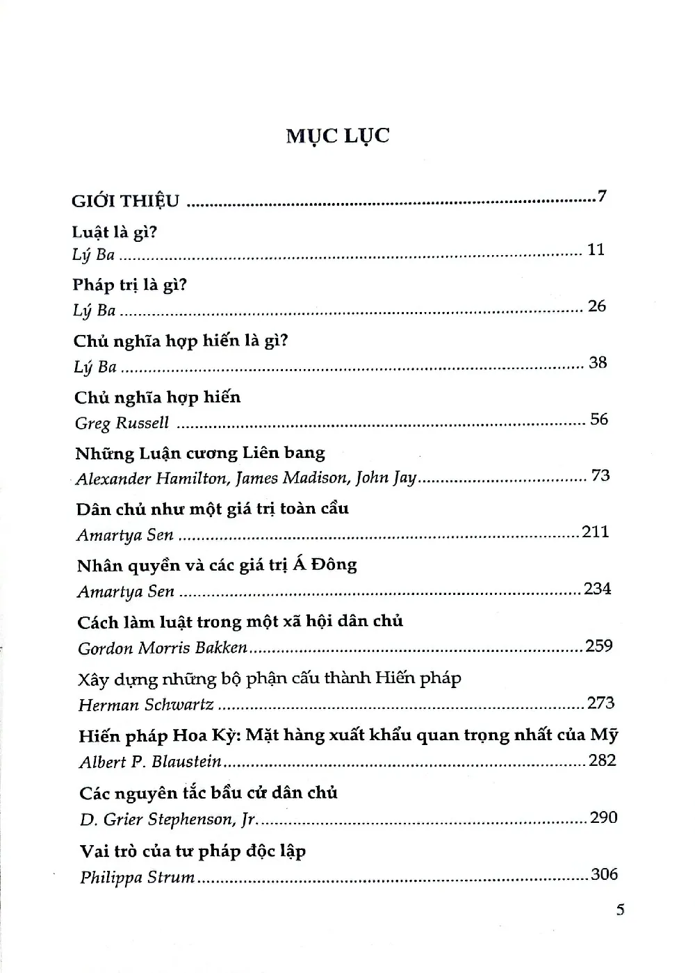 Mục lục chi tiết trang 1 sách Về pháp quyền và chủ nghĩa hợp hiến một số của các học giả nước ngoài