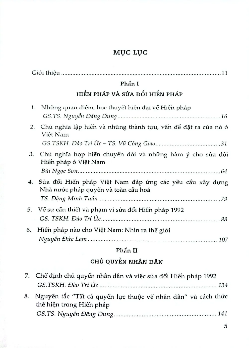 Mục lục chi tiết trang 1 sách Sửa đổi, bổ sung Hiến pháp 1992 những vấn đề lý luận và thực tiễn. Tập I Những vấn đề chung về Hiến pháp và Bộ máy Nhà nước
