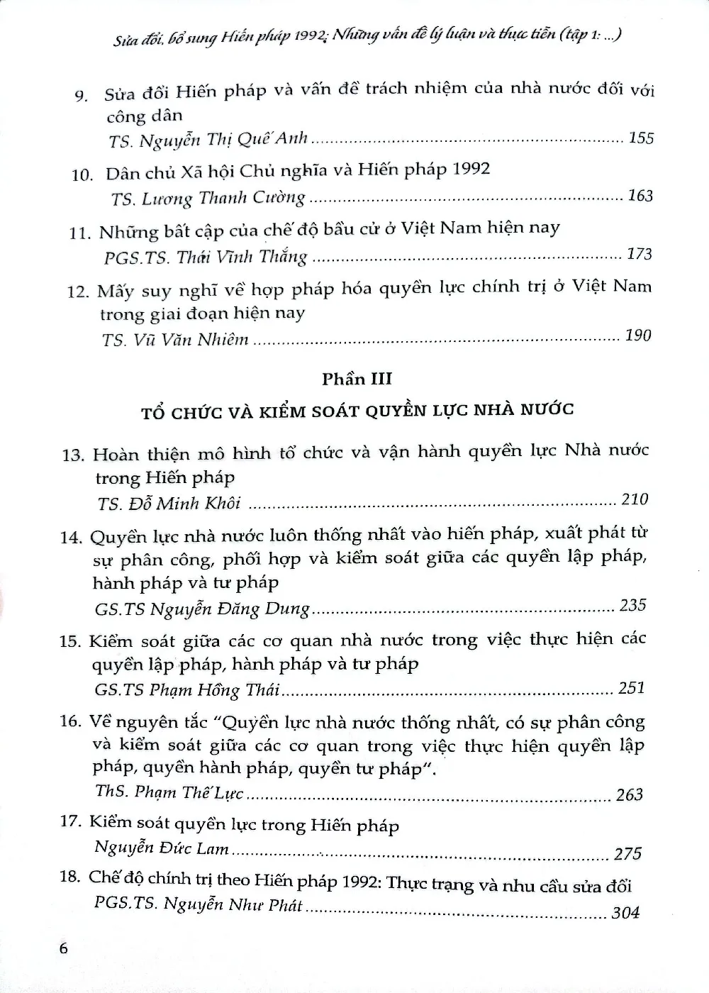 Mục lục chi tiết trang 2 sách Sửa đổi, bổ sung Hiến pháp 1992 những vấn đề lý luận và thực tiễn. Tập I Những vấn đề chung về Hiến pháp và Bộ máy Nhà nước