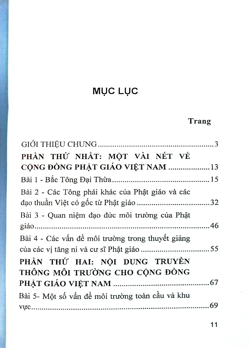 Mục lục chi tiết trang 1 sách Truyền thông môi trường cho cộng đồng Phật giáo Việt Nam