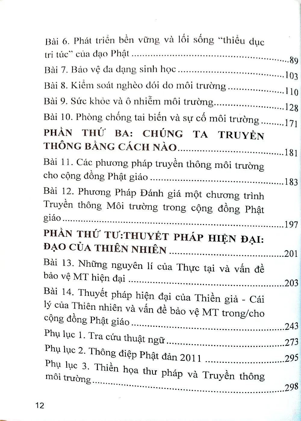 Mục lục chi tiết trang 2 sách Truyền thông môi trường cho cộng đồng Phật giáo Việt Nam
