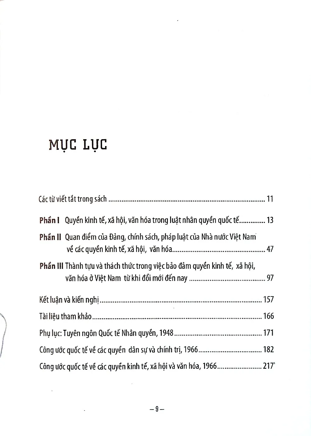 Mục lục chi tiết trang 1 sách Quyền kinh tế, xã hội, văn hóa trong pháp luật và thực tiễn ở Việt Nam