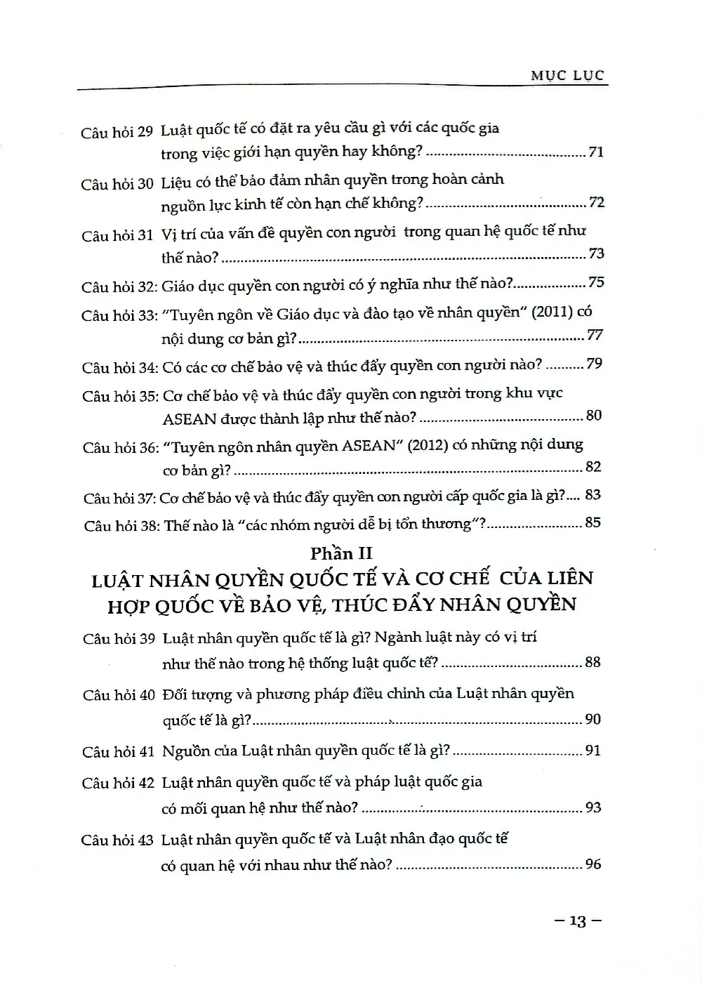 Mục lục chi tiết trang 3 sách Hỏi đáp về quyền con người
