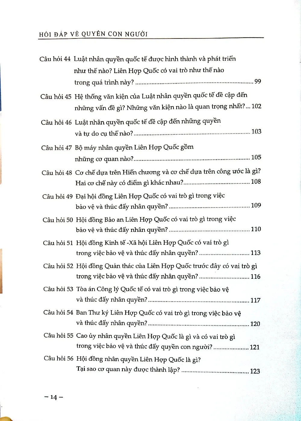 Nội dung trang phụ bản giới thiệu sách Hỏi đáp về quyền con người