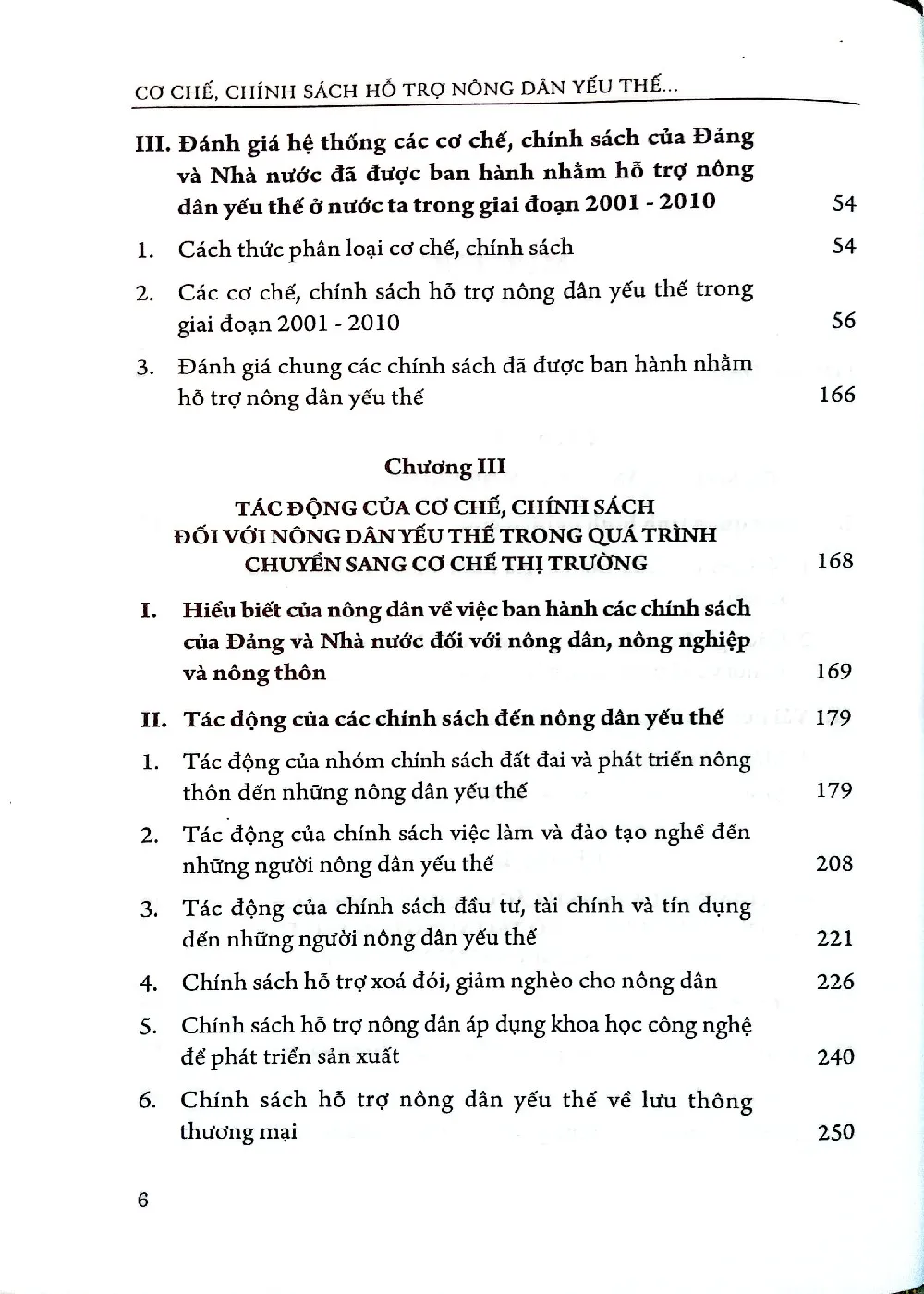 Mục lục chi tiết trang 2 sách Cơ chế, chính hỗ trợ nông dân yếu thế trong quá trình chuyển sang kinh tế thị trường