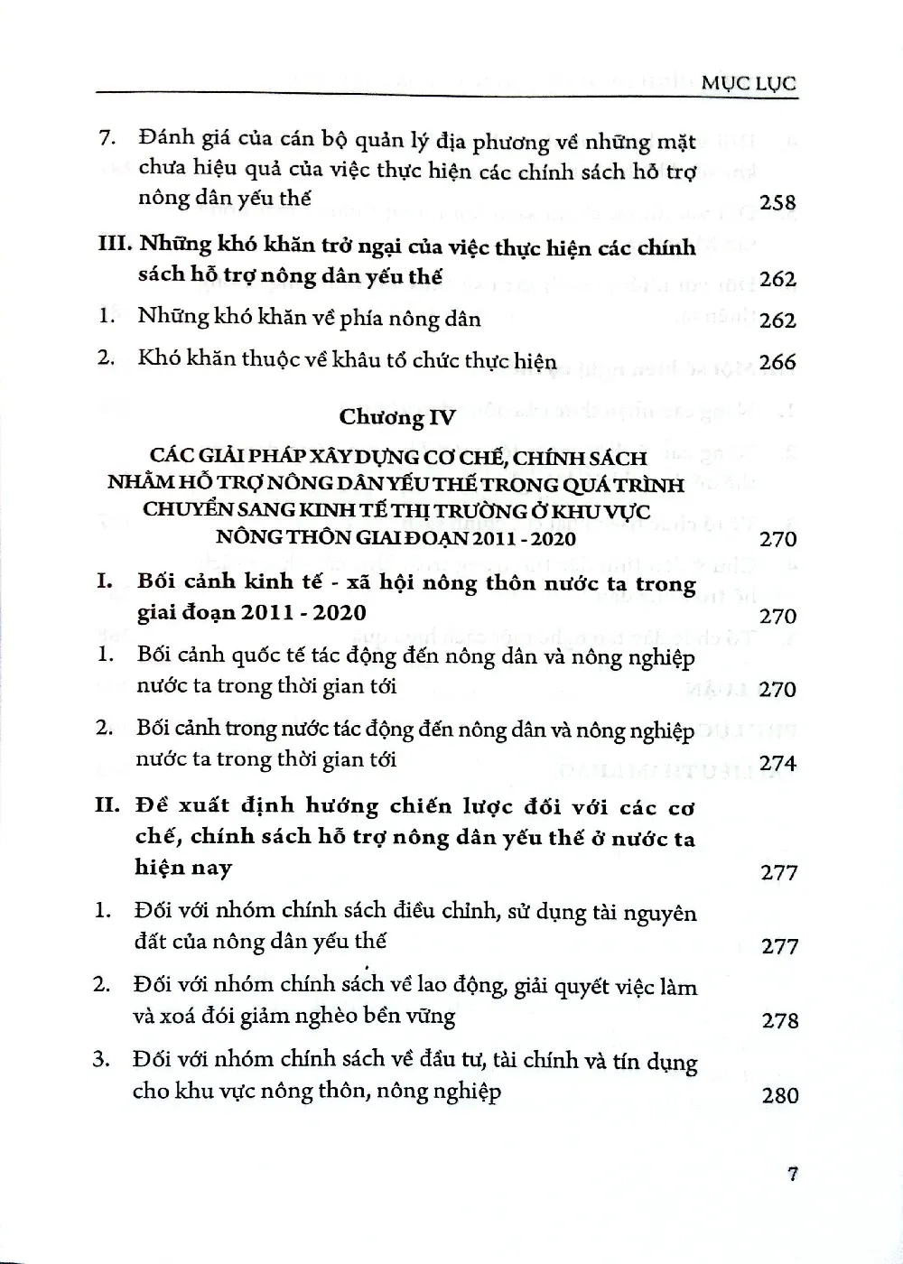 Mục lục chi tiết trang 3 sách Cơ chế, chính hỗ trợ nông dân yếu thế trong quá trình chuyển sang kinh tế thị trường