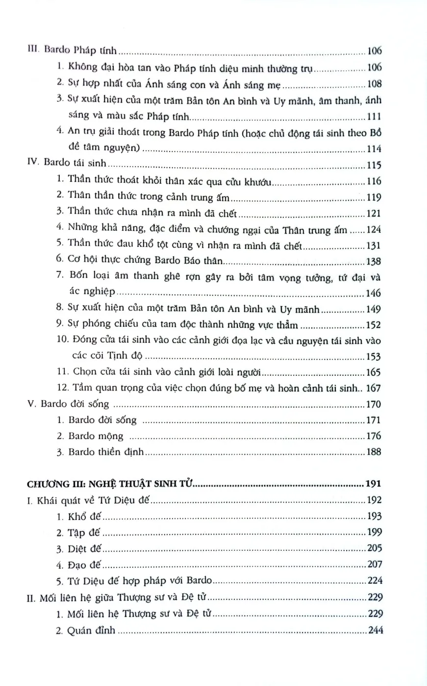 Mục lục chi tiết trang 2 sách Bardo bí mật nghệ thuật sinh tử